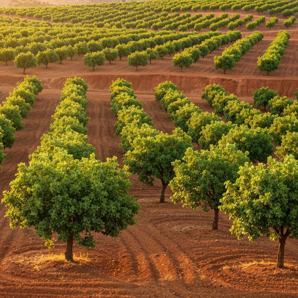 Pistachio grove at golden hour in Bozova, Urfa